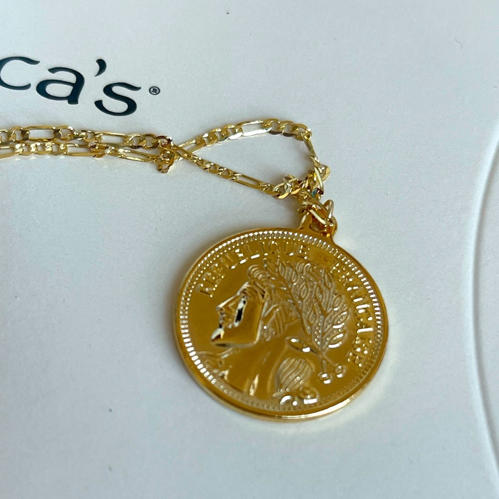 NWT gold coin long necklace with gift box